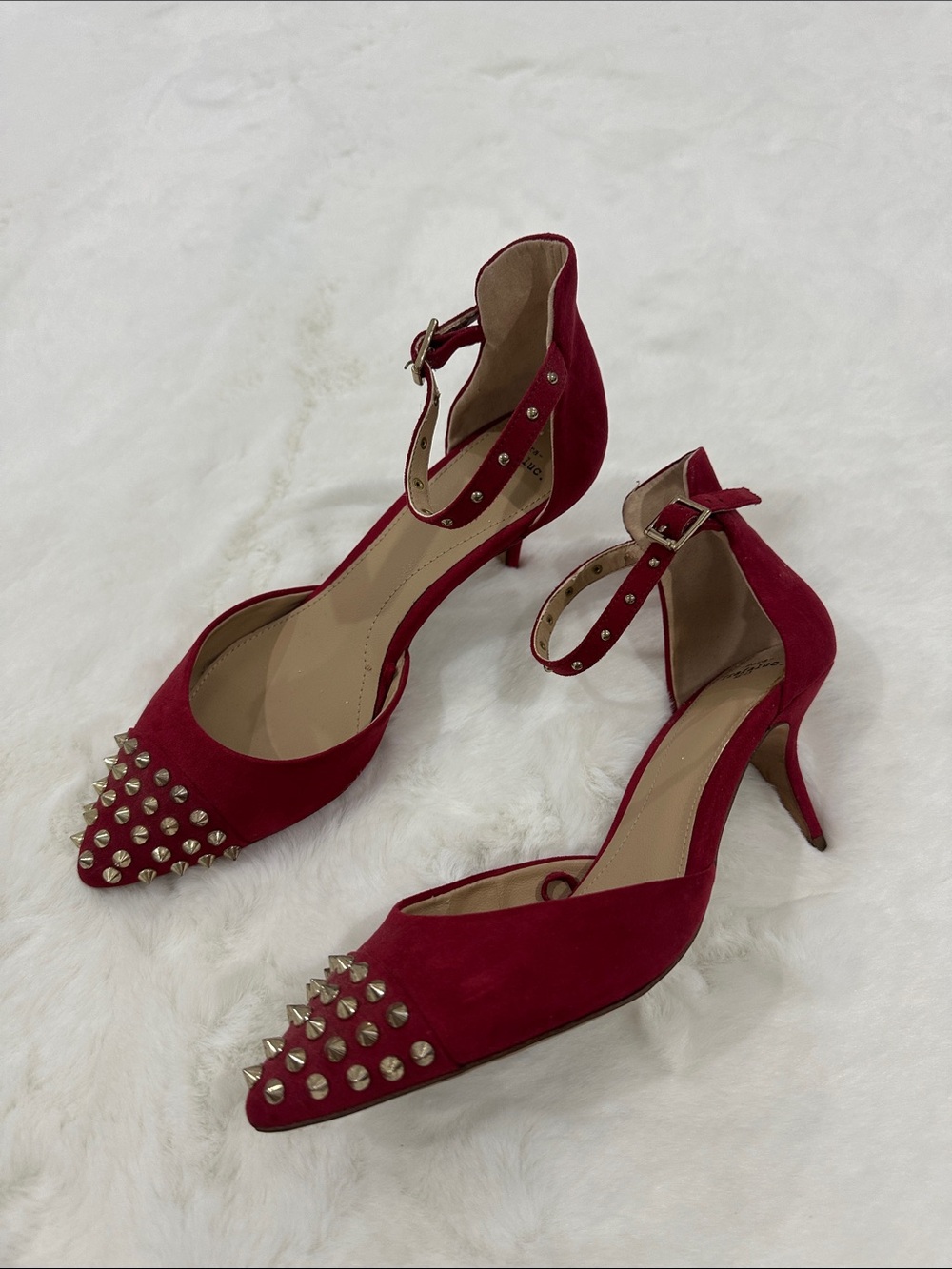 ZARA TRAFALUC STUDDED LOW ANKLE WRAP HEELS